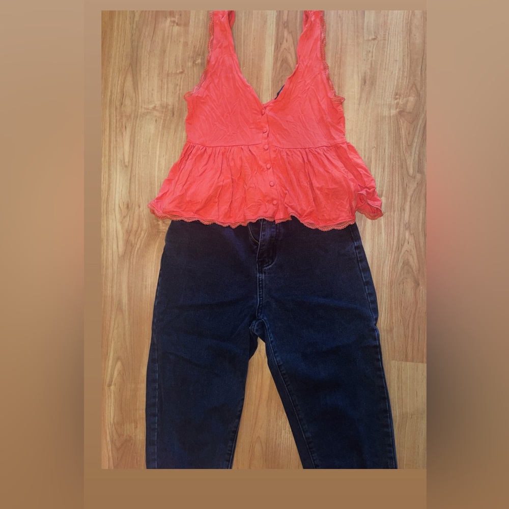 Coral Sleeveless Top with Dark Jeans